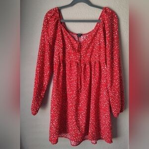 Wild Fable Red Floral Long Sleeves Tie-Front Muse Dress size M